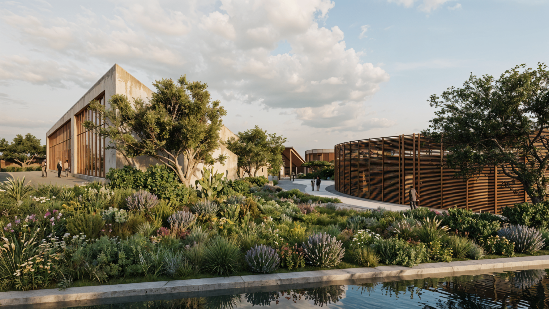Mediterranean garden with native vegetation surrounding the Datahabitat buildings